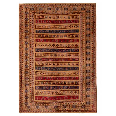 ECARPETGALLERY Hand-knotted Teimani Light Brown Wool Rug - 6'8 x 9'5