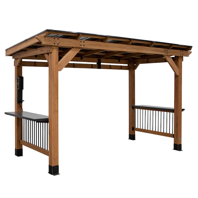 Backyard Discovery Saxony XL 12x6' Cedar Grill Gazebo with Steel Roof - Brown - 11'11" x 6'4"
