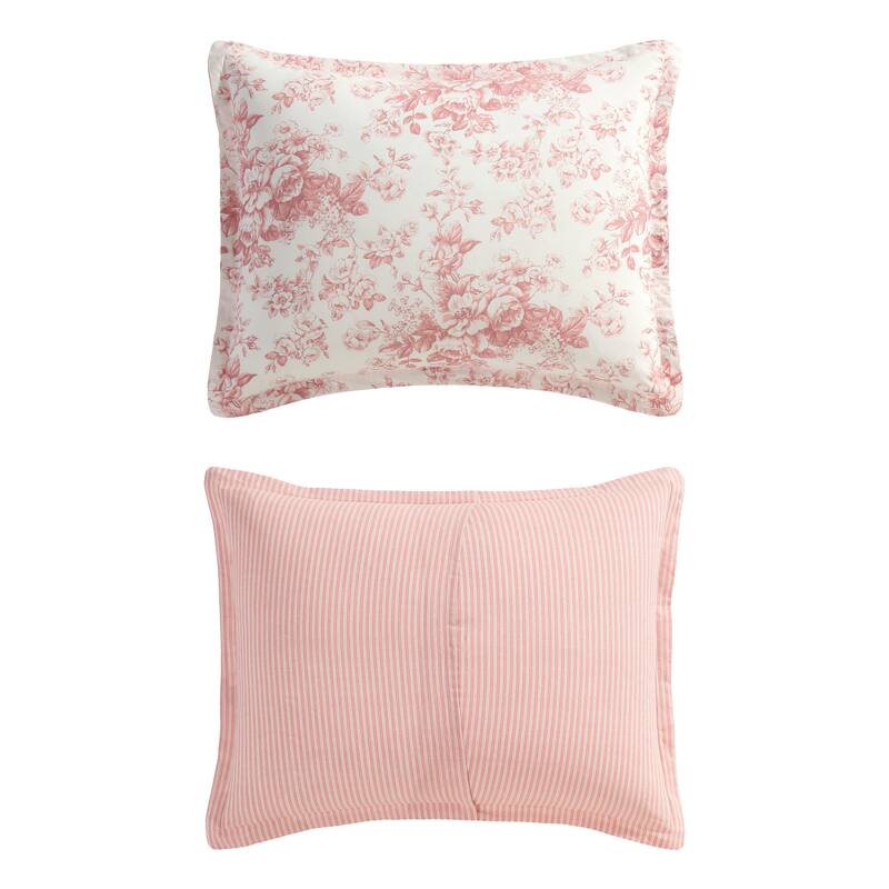 Laura Ashley Toile Delight Cotton Reversible Pink Comforter Set