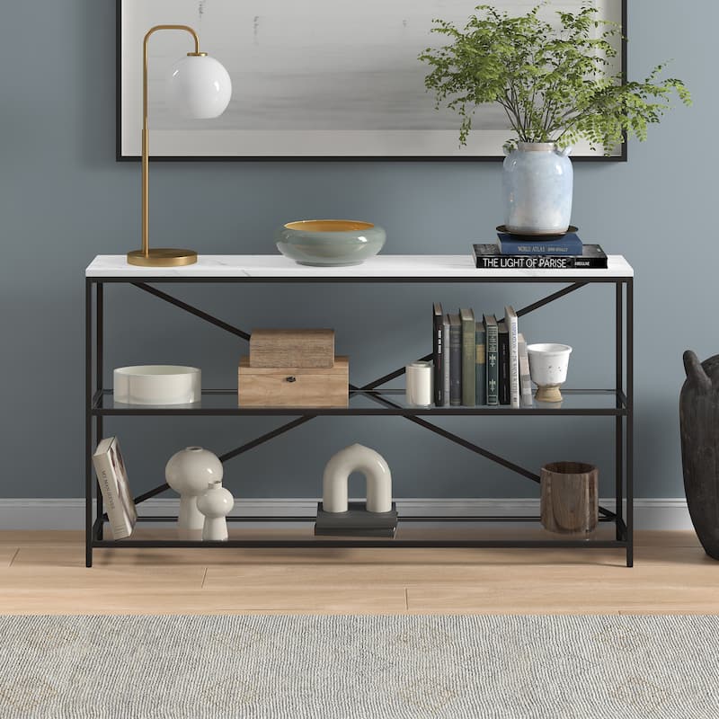 Fionn 55" Wide Rectangular Console Table with Faux Marble Top - 55" Wide