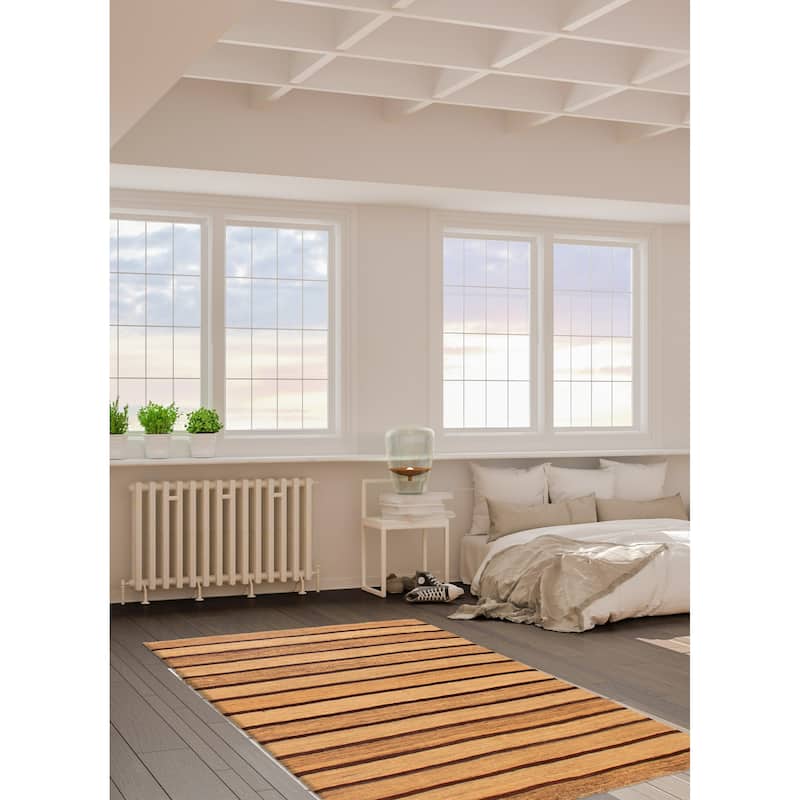 ECARPETGALLERY Flat-Weave Boho Tan Wool Kilim - 4'11 x 6'5