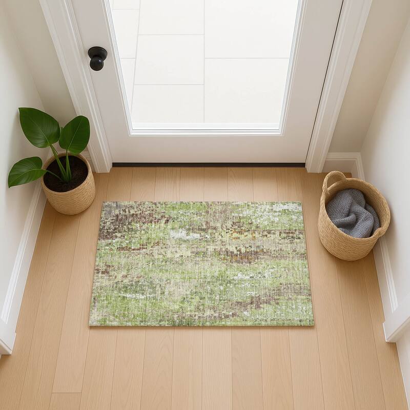 Machine Washable Indoor/ Outdoor Abstract Pixels Chantille Rug