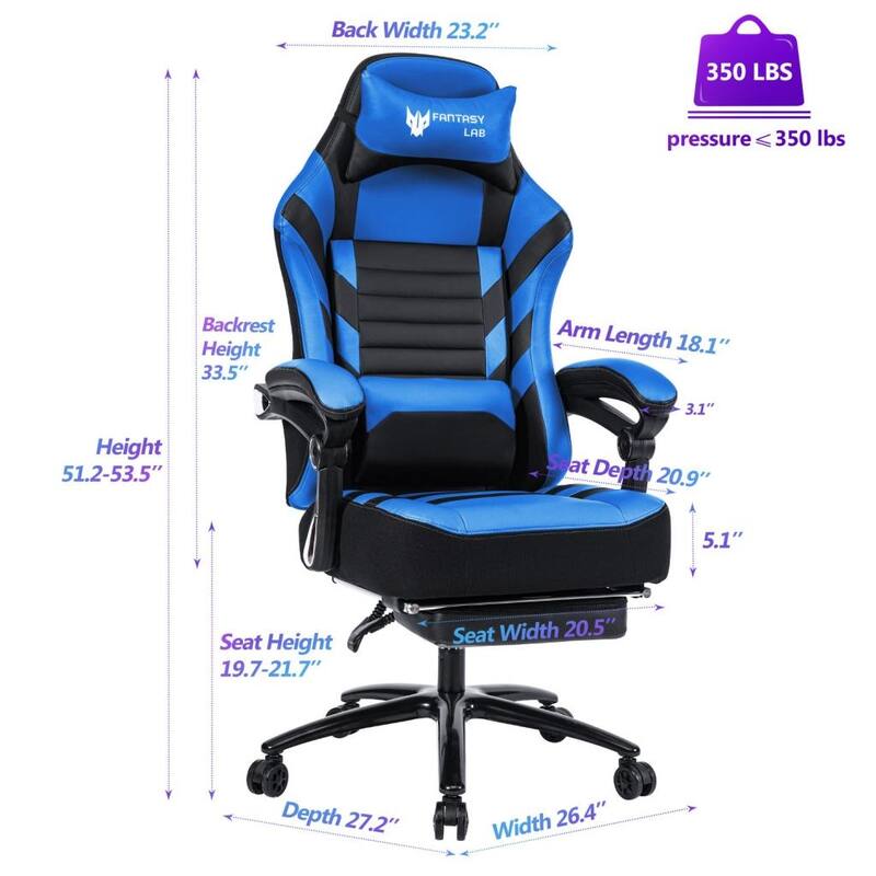 PU Racing Gaming Chair with Massage Lumbar Support and Retractable Footrest
