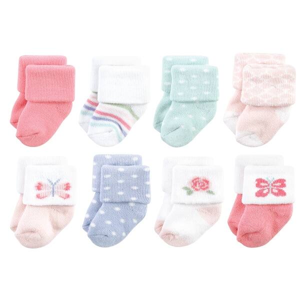 slide 1 of 1, Hudson Baby Infant Girls Cotton Rich Newborn and Terry Socks, Pastel Butterfly Pastel Butterfly - 0-6 Months