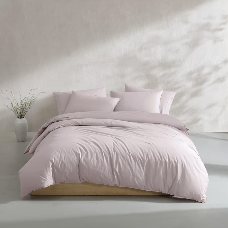 Calvin Klein Washed Percale Cotton Solid Comforter Set - Pink - Twin XL