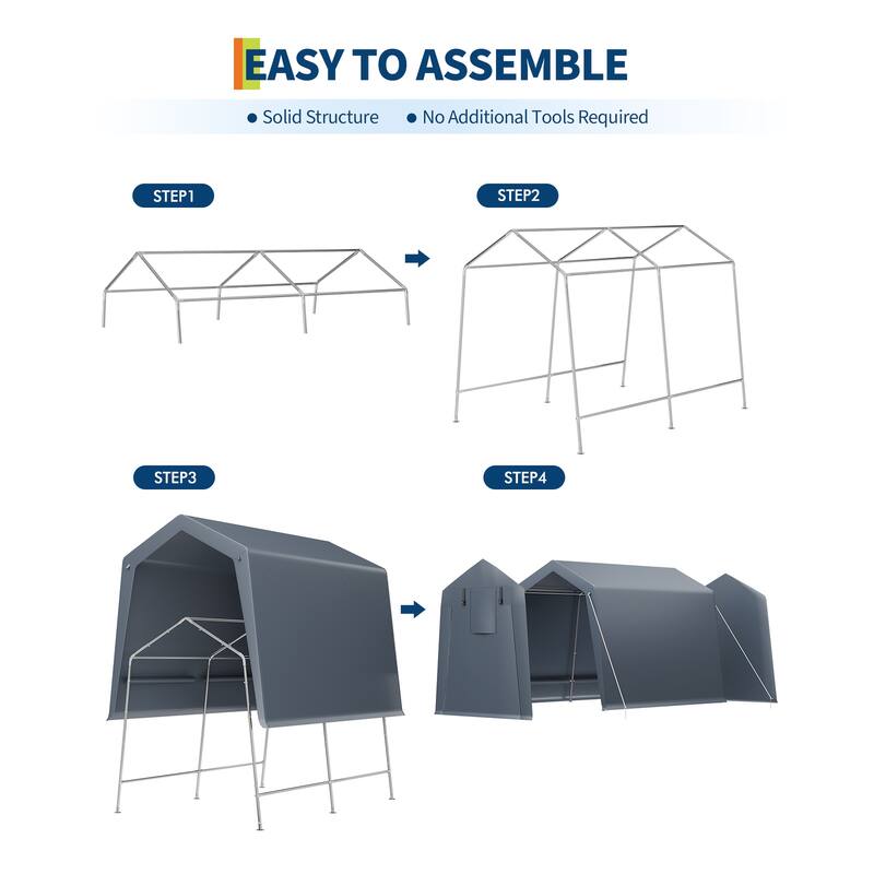 7x10 FT Portable Outdoor Storage Shed with 2 Roll-Up Zipper Doors & Vents, 240G Heavy-Duty Shelter Waterproof PE Tarp