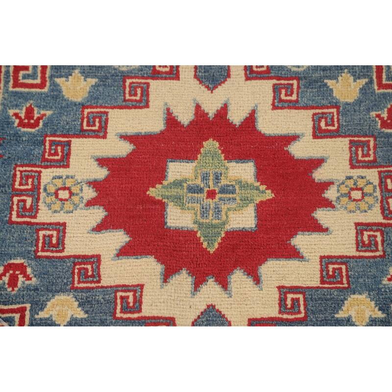 Geometric Kazak Area Rug Hand-Knotted Red Wool Carpet - 8'0" x 11'0"