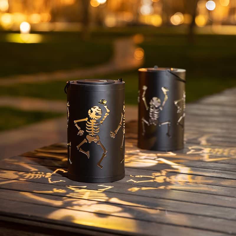 Glitzhome Fall Thanksgiving Pumpkin Pattern Metal Solar Powered LED Lanterns