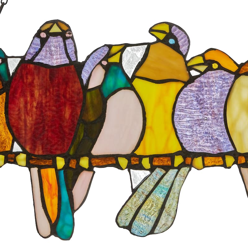 River of Goods Stained Glass Birds on Wire 9.25-in. Window Panel - 24.25"L x 0.25"W x 9.5"H