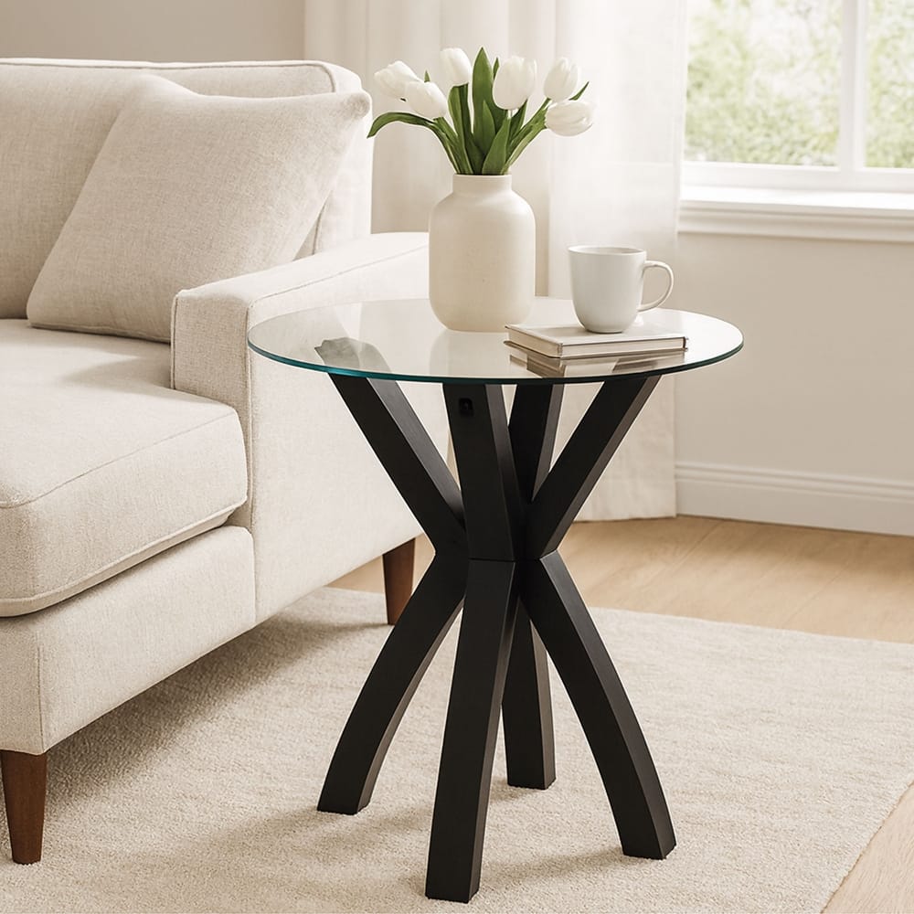 Modern Nesting Table Glass End Table with Criss Cross Base 24" Round