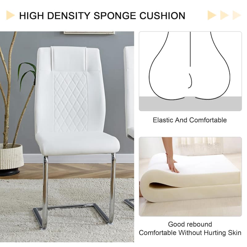 Modern 7-Piece Dining Table and Chair Set, 63" Faux Marble Glass Table with Stainless Steel Legs and PU Dining Chair