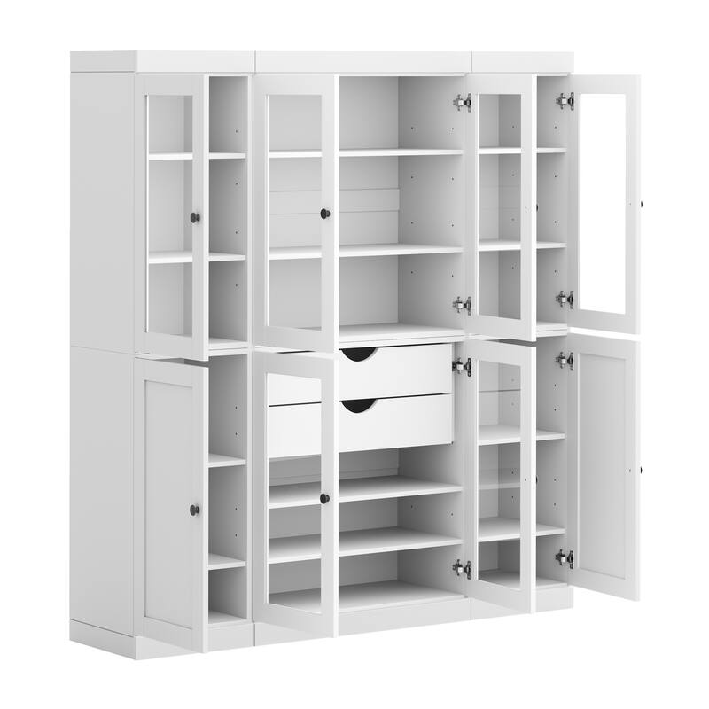 Palace Imports 100% Solid Wood 65" Pantry Cabinet with Clear Glass, Shaker Doors, 2-Drawers and Adjustable Shelves