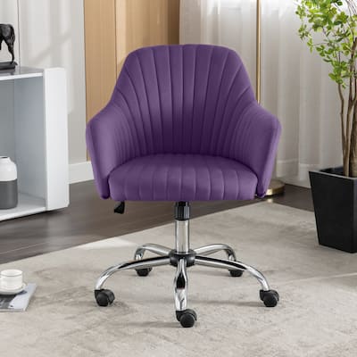 Modern Home Office Lounge Chair with Velvet Fabric Adjustable Height Metal Base and Casters, for Office