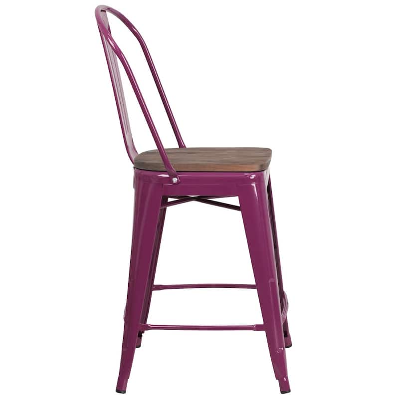 4 Pk. 24" High Metal Counter Height Stool with Back and Wood Seat - 17.75"W x 22"D x 40.25"H - 17.75"W x 22"D x 40.25"H
