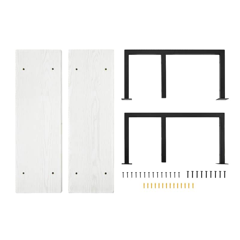 Danya B. Modern 2-Tier Hanging Bracket Wall Shelves in Black Metal and White Birch Finish
