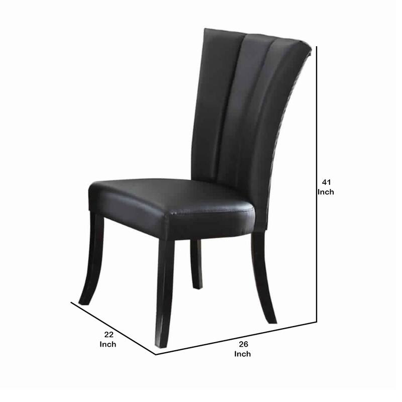 Leather Upholstered Dining Chair In Poplar Wood, Set Of 2,Black