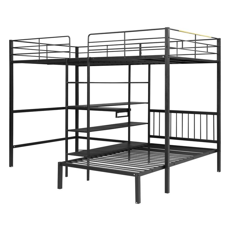 Versatile Full Over Twin Metal Bunk Bed, SpaceSaving L Shaped Loft Bed