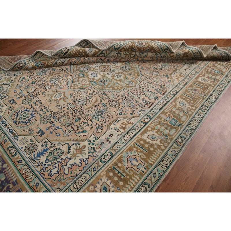 Geometric Tabriz Persian Vintage Rug Handmade Living Room Wool Carpet - 7'11" x 11'1"