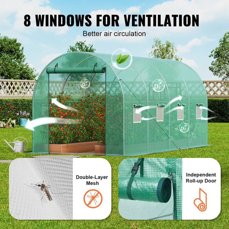 Walk-in Tunnel Greenhouse, Hoop House Greenhouse Tunnel, Plant Hot House with Galvanized Steel Frame, Green PE Cover