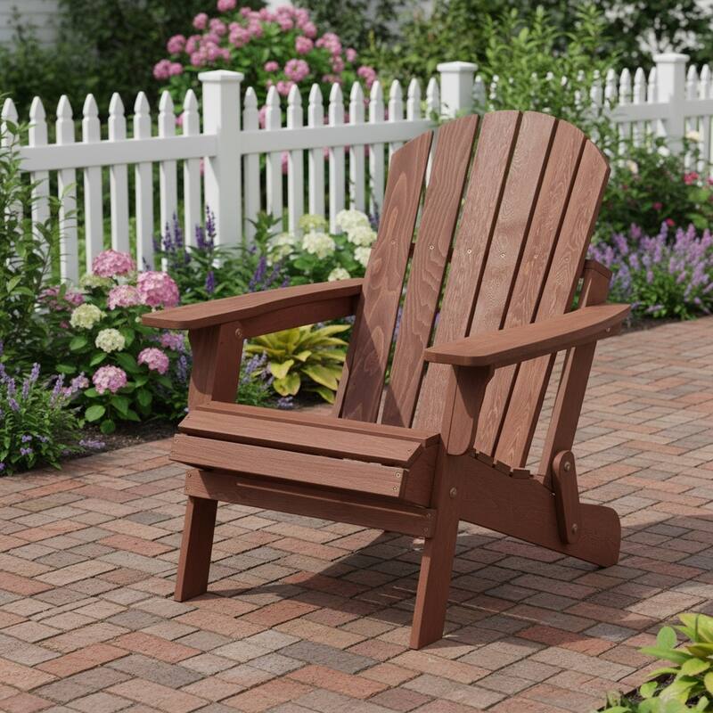 Oversize Wooden Outdoor Folding Adirondack Chair with Pre-Assembled BackRest & SeatBoard, for Garden Pool Deck Firepit