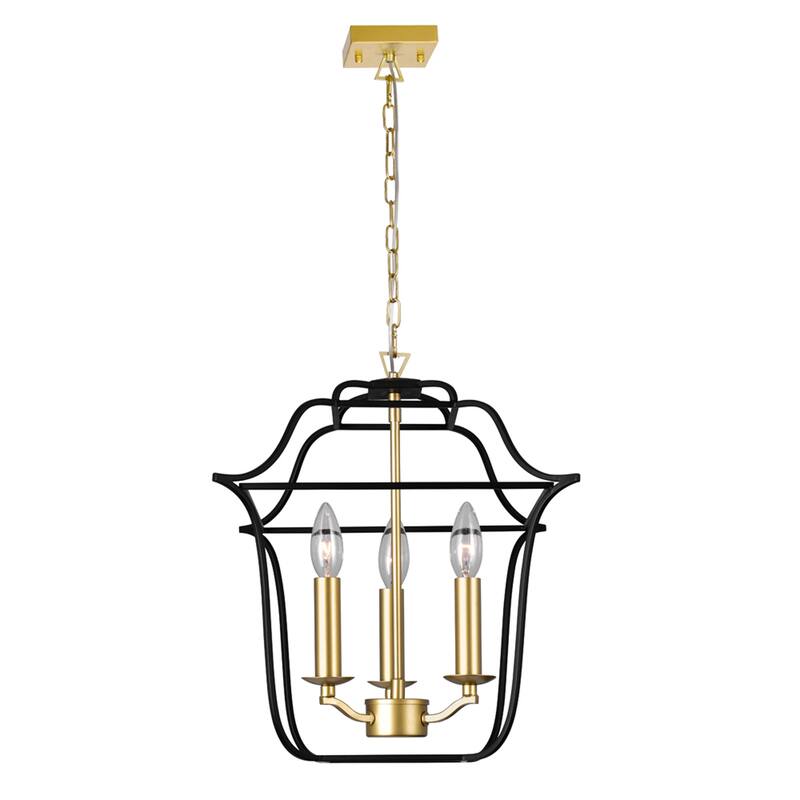 Tudor 3 Light Pendant With Satin Gold & Black Finish - Satin Gold/Black