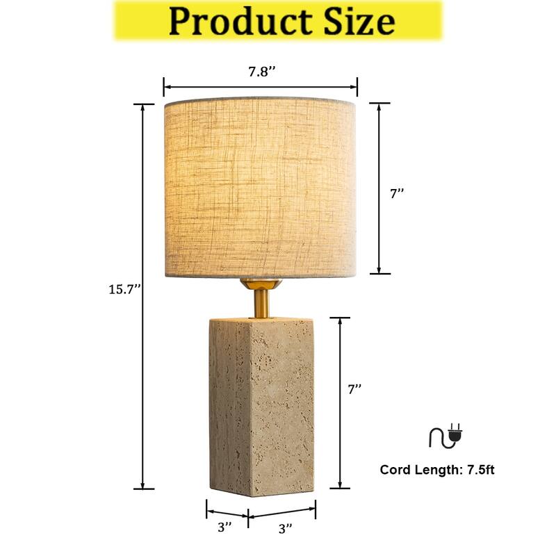 CraftHome 1-Light Modern Natural Rectangular Travetine Table Lamp With Beige Linen Shade For Bedroom and Living Room