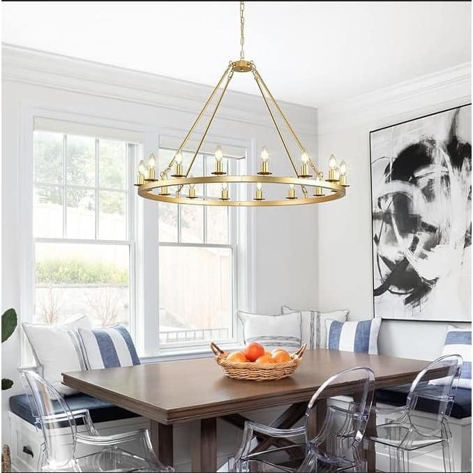 Luxury Wheel Chandelier, 16-54 Lights Single or Double Layer Round Pendant Light