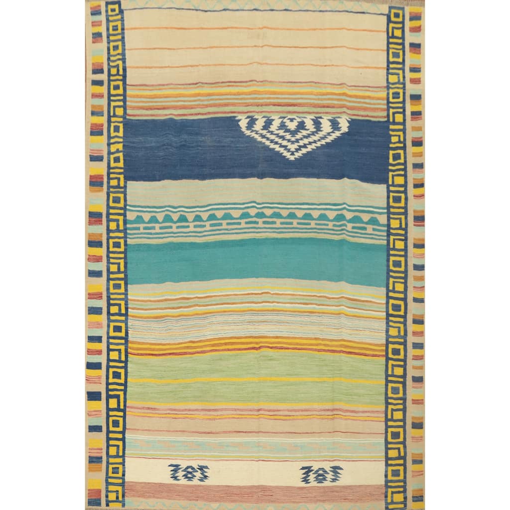 Hand Woven Oriental 100% Wool Carpet Southwestern Tribal Multi-Colored Kilim Area Rug - 9' 11'' X 8' 1''