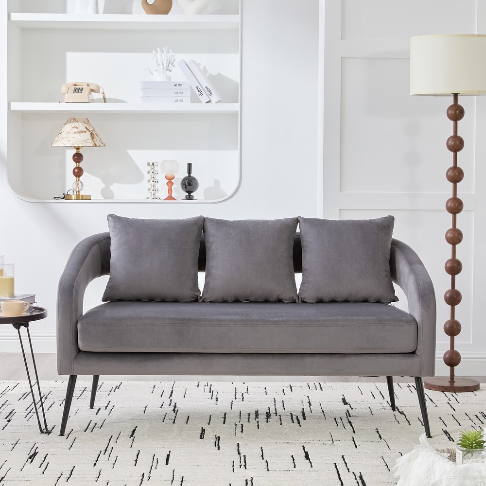 Velvet Loveseat Sofa Accent Loveseat with Removable Cushion, Padded Seat Sofa Couch with Round Armrests