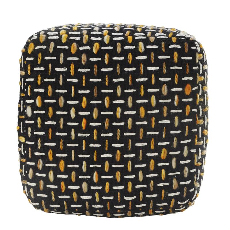 16" Contemporary Pouf Ottoman with Removable Cover and Textured Geometric Upholstery Cube
