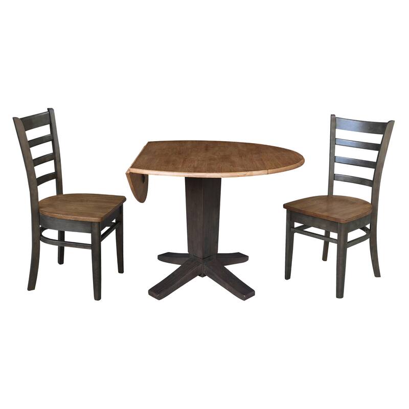 42 in Round Drop Leaf Pedestal Table with Dining Chairs in Hickory/Washed Coal