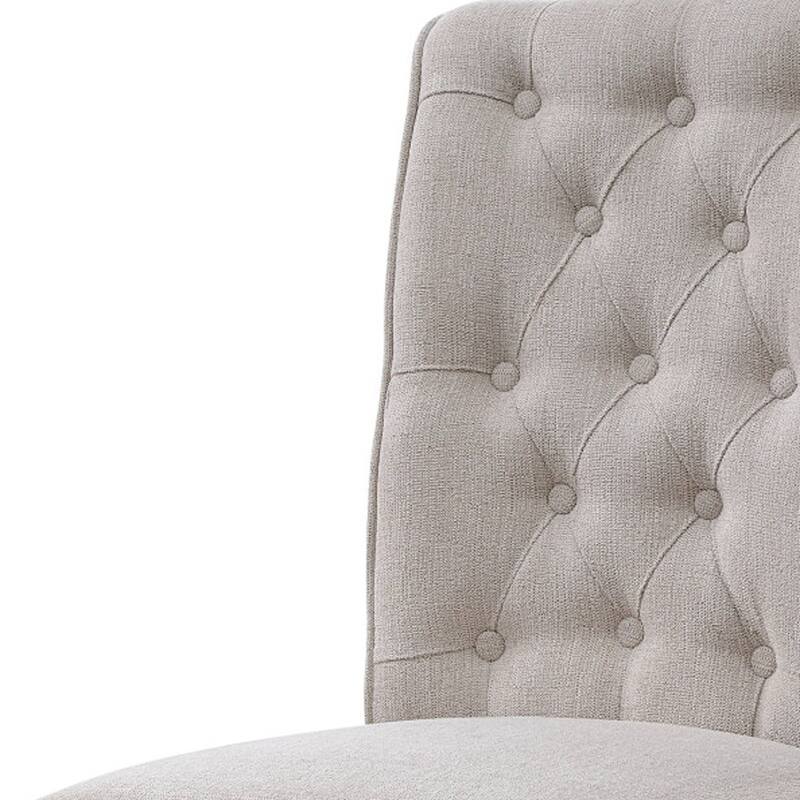 HomeRoots Set of Two Tufted Beige and Gray Upholstered Linen And Solid Wood Dining Side Chairs
