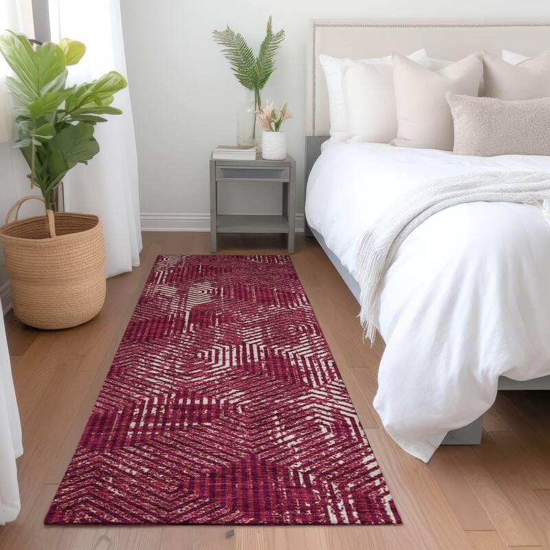 Premium Washable Super Soft Modern Maze Mayfield Rug - Burgundy - 2'3" x 7'6"