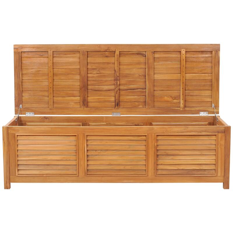 Chic Teak Manhattan Pool and Deck Storage Teak Wood Cushion Box