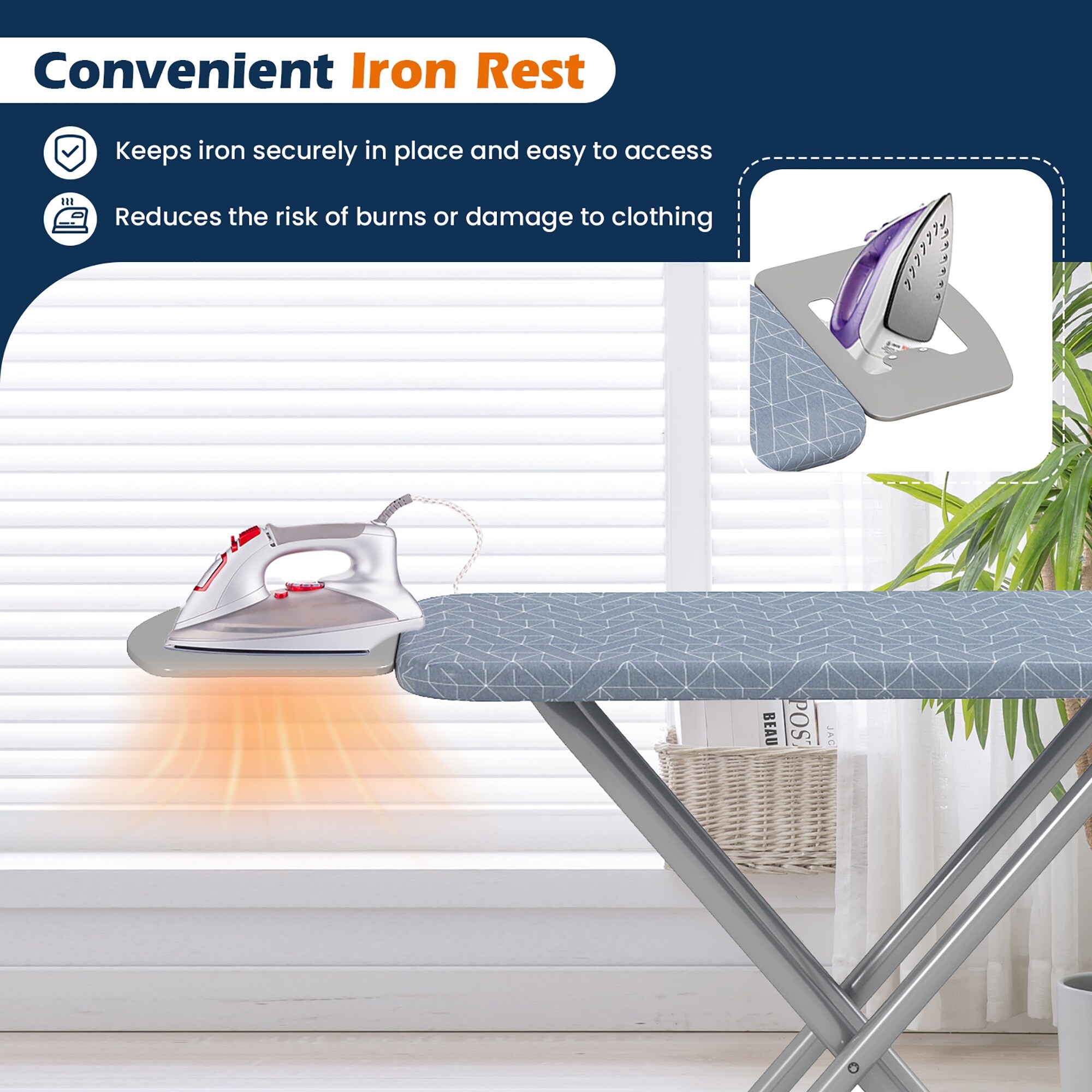 Gymax 48'' x 13.5'' Carbon Steel Ironing Table w/ 7-Level Height