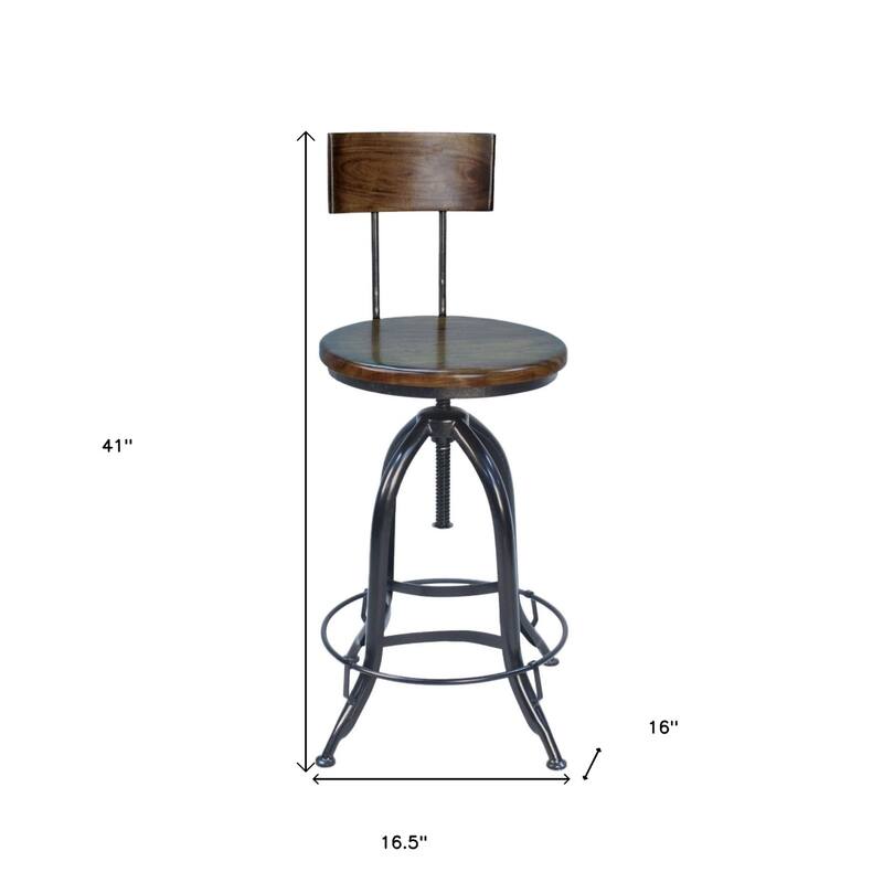 23" Modern Adjustable Height Bar Stool with Solid Wood Round Seat and Swivel Function Included Footrest
