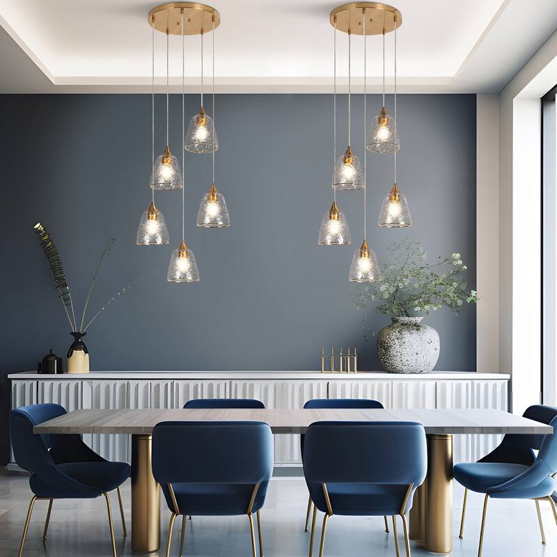 Dilera Modern Gold 5-Light Glass Chandelier Cluster Island Pendant for Kitchen Island - D18" x H68.4" Max