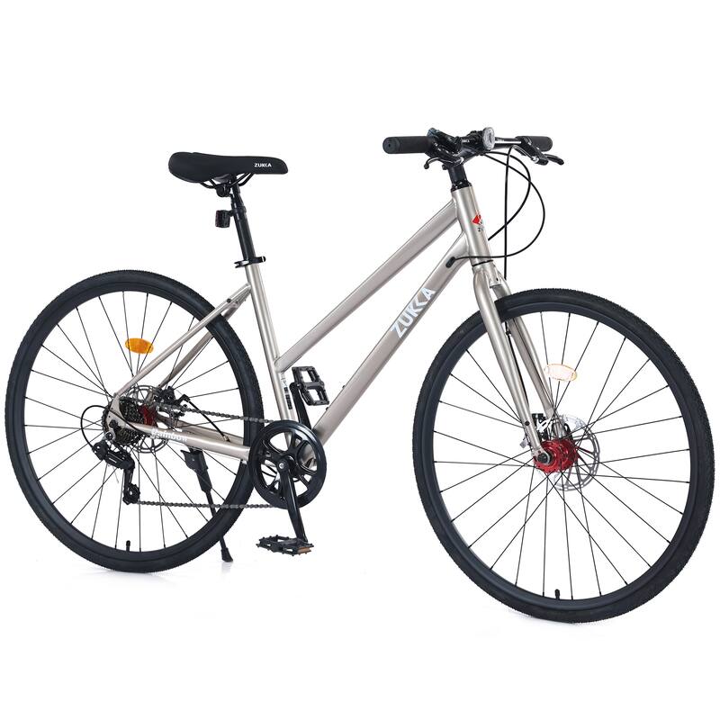 7 Speed Hybrid Bike Disc Brake 700c Road Bike For Men Women'S City Bicycle - Champagne