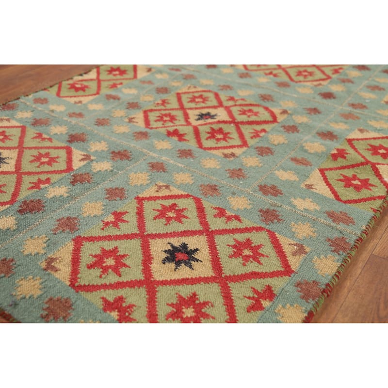 All-Over Geometric Kilim Oriental Foyer Rug Hand-Woven Wool Carpet - 3'3"x 4'7"