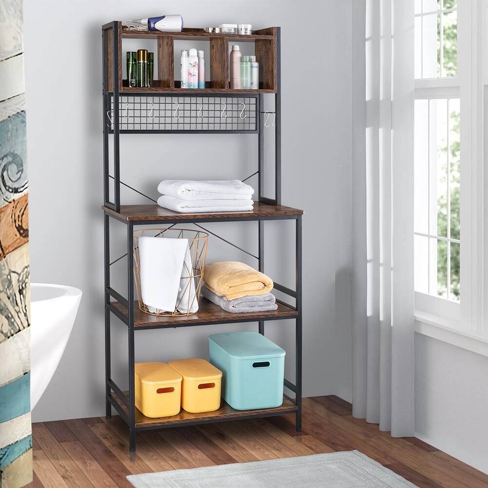5-Tier Kitchen Bakers Rack with 10 S-Shaped Hooks and 3 Shelves