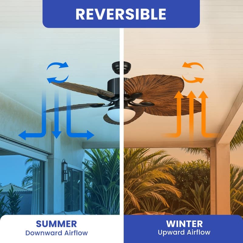 Moasis 52" Palm Leaf Ceiling Fan with Light Tropical Style with Remote