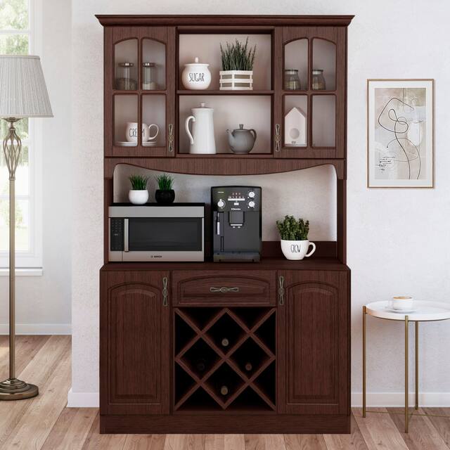 Galiano Pantry Kitchen Microwave Storage Cabinet Buffet with Hutch - Black