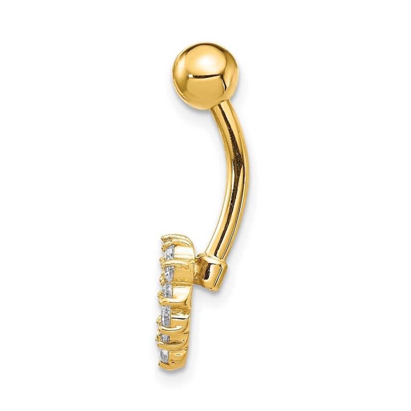 Curata Solid 14k Yellow Gold Cubic Zirconia 9mm Heart Belly Ring (9mm x 23mm)