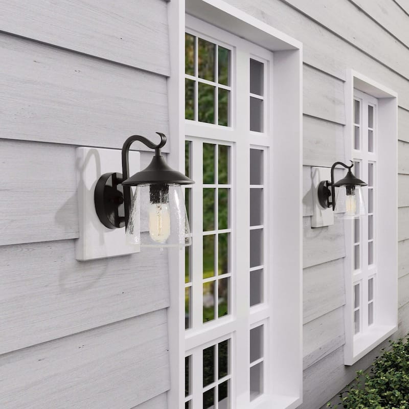 Farmhouse Black 1-Light Outdoor Wall Sconces Transitional Glass Lantern - W 6.25"* H 9.8"* E 7.9"