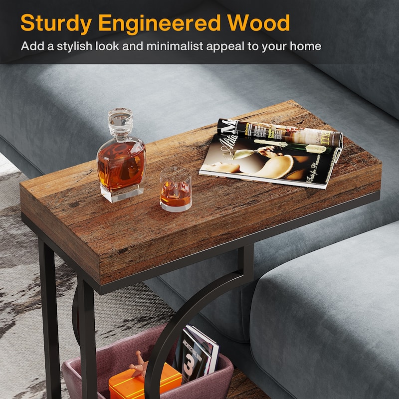 Narrow Side Table White Gold Side Table C Shaped End Table Modern Bedside Table Small Side Table for Couch Living Room
