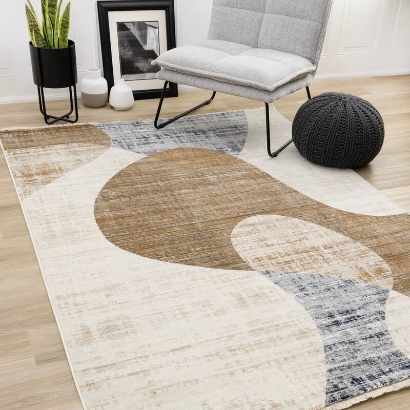 Sydney Collection - Cream Brown Grey Curves Area Rug