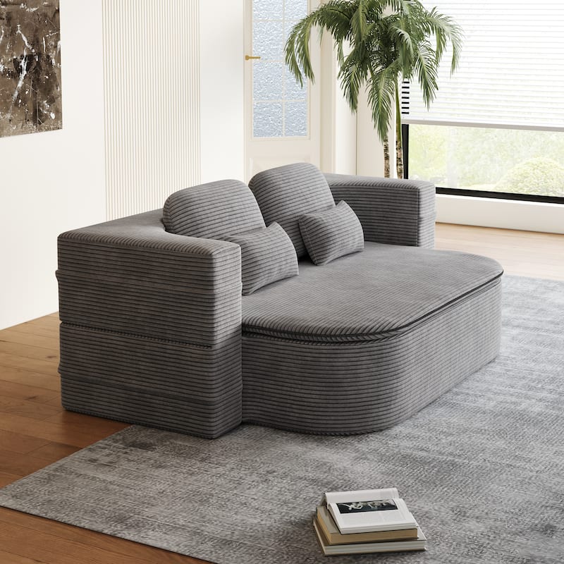 GDFStudio - Lysander Corduroy Foldable Sleeper Sofa Bed with Multi Functional Blanket
