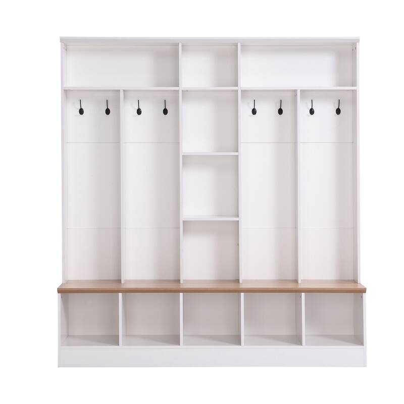 Hall Tree with Storage Bench, Multifunctional Coat Rack with 8 Hooks