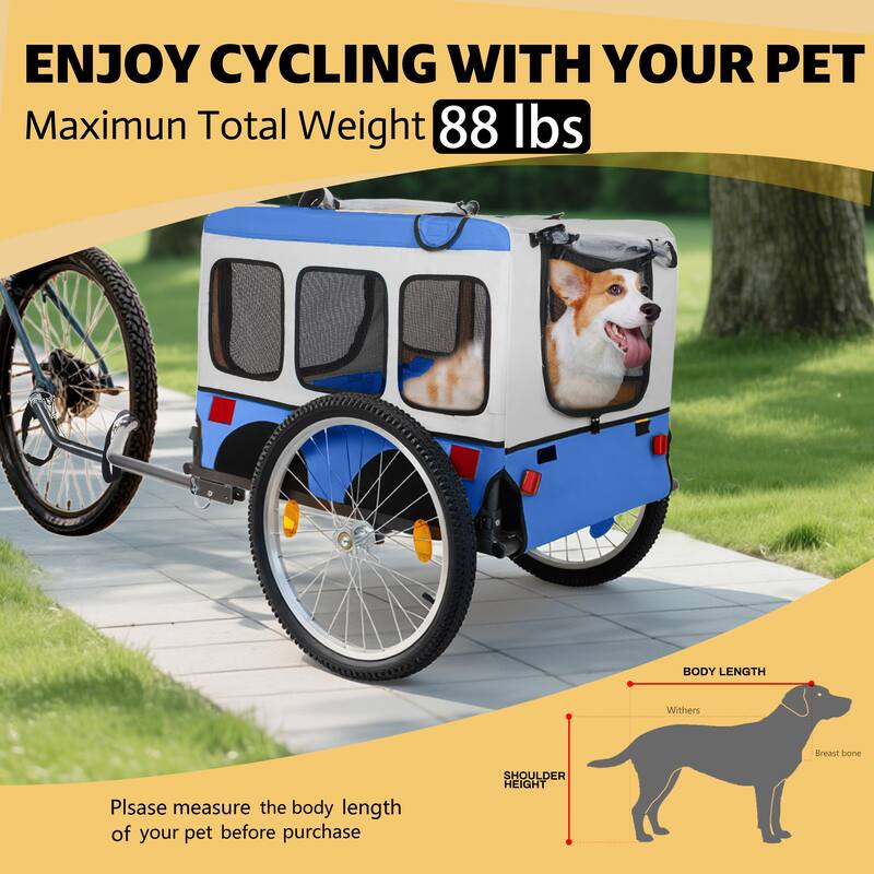 Large Folding Bike Trailer for Dogs, Heavy-Duty Steel Frame, Spacious Design, All-Terrain Cycling, Jogging & Camping Adventure