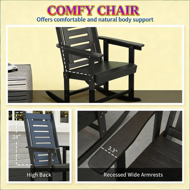 GDFStudio - Outdoor HDPE High Back Rocking Chairs ( Set of 2 )